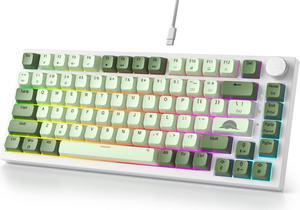 Wired 75% Mechanical Gaming Keyboard 75 Percent Matcha Keyboard Hot Swappable Gasket Mount Red Switch RGB Backlit 82 Keys TKL Mechanical Keyboard NKRO Compact Keyboard with Knob