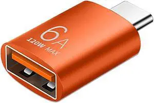 1Pcs Data Transfer Adapter 6A USB OTG to Type C Adapter Type C Male to USB 3.1 Female Converter (Orange)