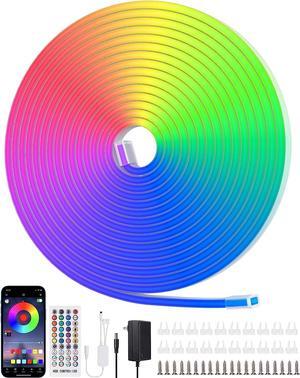 RGB Neon Rope Lights 16.4ft Multi Color Changing LED Neon Light Strip with APP Flex Neon LED Strip Lights Indoor Outdoor Waterproof Multicolor Neon LED Rope Light for Bedroom Gaming Room