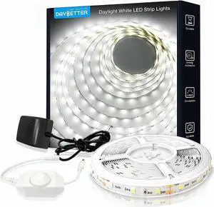 White LED Strip Light 20 ft Dimmable Bright Rope Lighting 6500K 24V Strips 360 LEDs 2835 Tape Lights for Bedroom Kitchen Mirror Home Decoration(1 Roll)