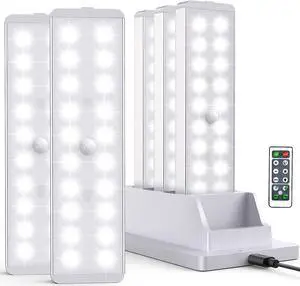 LED Closet Light with Charging Station 5 Pcs Dimmer Rechargeable Motion Sensor Under Cabinet Lighting with Remote Control Wireless Stick-Anywhere Night Safe Light Bar for Wardrobe Kitchen