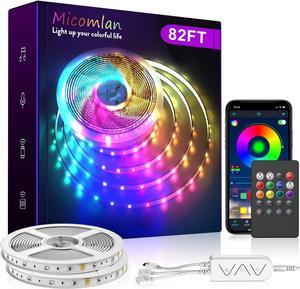 82Ft25m LED Strip Lights Music Sync Color Changing RGB LED Strip Builtin Mic Bluetooth APP Controlled LED Lights Rope Lights 3535 RGB LED Light StripAPPRemoteMicMusic