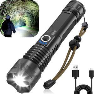 LED Flashlights High Powered 10000 Lumens Super Bright Tactical Flashlight Rechargeable Flash Light 5 Modes Zoomable Waterproof Flash Lights for Emergency Outdoor Home Camping Hiking