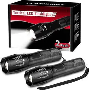 LED Flashlight 2 Pack Small Flashlights High Lumens with 5 Modes Waterproof Zoomable Tactical Flash Light for Camping Biking Hiking Outdoor Home Emergency Camping Essentials Gear