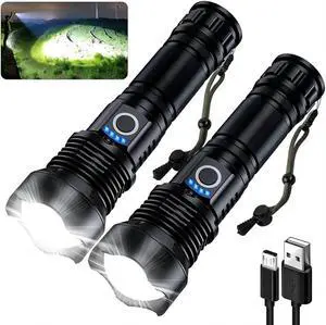 Rechargeable Flashlights 990000 High Lumens - 2 Pack Super Bright 12 Hours Long Life LED Flashlight with 5 Modes High Powered Flash Light for Home Outdoor (Black) Rechargeable Flashlights 990000 High Lumens - 2 Pack Super Bright 12 Hours Long Life LED Flashlight with 5 Modes High Powered Flash Light for Home Outdoor (Black)