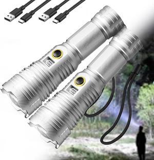 Flashlights High Lumens 2 Pack 3000 Lumen Rechargeable Flashlights with 5 Modes LED Super Bright Flash Light Zoomable Waterproof LED Tactical Bright Flash Light for Emergencies Camping Outdoor