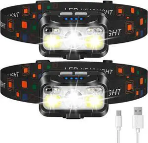 Headlamp Rechargeable Lumen Super Bright Motion Sensor Head Lamp Flashlight 2-Pack Waterproof LED Headlight with White Red Light 8 Modes Head Lights for Camping Cycling Running Fishing