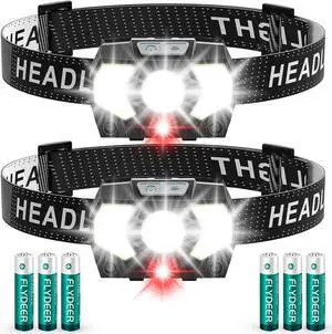 LED Headlamp 2 Pack 1500 Lumen Bright Head Lamp with 7 Modes Lightweight and Adjustable Headlight for Head IPX5 Waterproof Head Light for Adults Camping Outdoor 6AAA Batteries Included