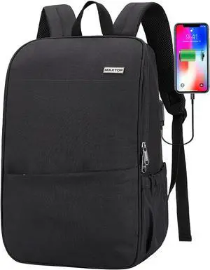 Deep Storage Laptop Backpack with USB Charging Port[Water Resistant] College Computer Bookbag Fits 15 Inch Laptop Black