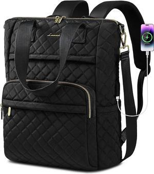 Laptop Backpack for Women 17 inch Diamond Quilted Convertible Backpack Tote Laptop Computer Work Bag Cute Womens Travel Backpack Purse College Teacher Carry on Back pack with USB Port Black
