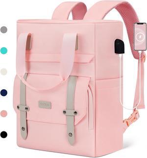 Large 17 Inch Laptop Backpack for Women Teacher Backpack with USB Port Convertible Travel Backpack Nurse/College/Work Backpack for Travel and Work-Pink