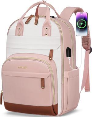 Laptop Backpack for Women 15.6 Inch Travel Anti-theft Laptop Bag Fashion Work Business Backpacks Purse Warterproof College Teacher Nurse Computer Professor Daypack Pink-White-Brown