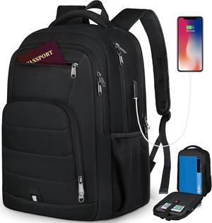 RAINSMORE Laptop Backpack 17 Inch Large Travel Backpack for Men Women Waterproof Computer Work Business College Bookbag TSA Friendly Carry on Backpack with USB Port, Black