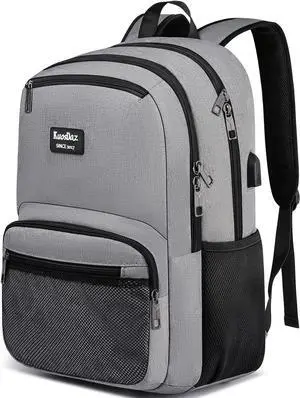 Travel Laptop Backpack for Men Bookbags for Men Women Casual Back Pack with USB Charging Port Water Resistant Business Work Bag Casual Daypack Fits 15.6 Inch Laptop Grey
