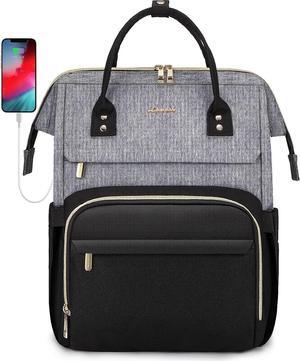 Laptop Backpack for Women Fashion Business Computer Backpacks Travel Bags Purse Doctor Nurse Work Backpack with USB Port Fits 17-Inch Laptop Grey Black
