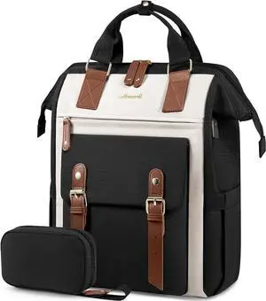Laptop Backpack For Women Work Large Travel Backpack Purse Nurse Bag College Backpack Teacher Doctor Business Laptop Bag Waterproof Wide Open Computer Back pack 17 Inch Black-Beige-Brown