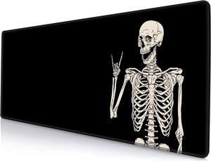 Gaming Mouse Pad Large Mouse Pads for Desk Non-Slip Rubber Base Mousepad Keyboard Mouse Mat Desk Pad with Stitched Edges 31.5x11.8 inch Black Human Skeleton