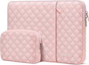 Laptop Sleeve Compatible with MacBook Air/Pro 13-13.3 inch Notebook Compatible with MacBook Pro 14 inch 2023-2021 M2 M1 Square Quilted Vertical Bag with Pocket & Small Case Chalk Pink