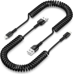 Coiled Lightning Cable Apple Carplay iPhone Charger Cord for Car Retractable USB Lightening Wire Fast Charging for iPhone 14 Pro Max 14 Plus 13 12 Pro Max Mini 11 XR XS 8 iPad Auto Car Charger Cord