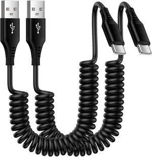 Coiled USB C Cable 6FT Retractable USB C Charger Cable for Car Fast Charging Android Type C Cord for Samsung Galaxy A54 S23 A24 A14 A13 5G Z Flip5 Flip4 Fold5 4 A23 A53 S22 S21 S10 Pixel 7a 7 6 Pro