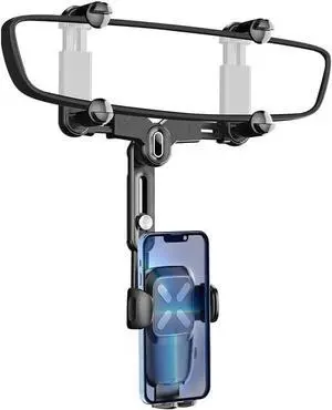 Rearview Mirror Phone Holder for Car 360Rotatable and Retractable Car Phone Holder Multifunctional Rear View Mirror Phone Holder Four Corners Fixed Anti-Shake Design for All Mobile Phones and Car