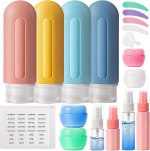 Travel Bottles for Toiletries - 19 Pack TSA Approved 3oz Leak Proof Silicone Containers for Shampoo Conditioner Lotion -Squeezable Tubes Easy Dispensing-Travel Size Accessories Essentials Kit (PYBB)