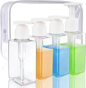 Travel Bottles Travel Accessories Toiletries 4 Pack 3.7oz/110ml Travel Shampoo And Conditioner Bottles Empty Plastic Pump Bottle Dispenser Travel Size Bottles (4blank clear)