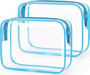 TSA Approved Toiletry Bag Cosmetic Bags 2 Pack with Zipper Carry on Airline Airport Travel Accessories PVC Makeup Bags for Travel Quart Size Travel Bags for Men and Women-Sky Blue