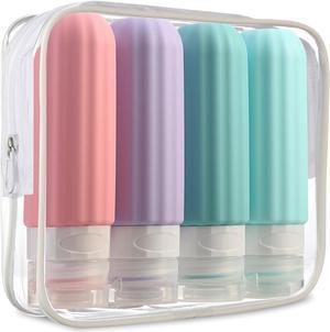 Travel Bottles for Toiletries TSA Carry On Approved Toiletries Containers 3 Ounce Leak Proof Squeezable Silicone Tubes Refillable Travel Accessories for Shampoo Body Wash Liquids (4 Pack)
