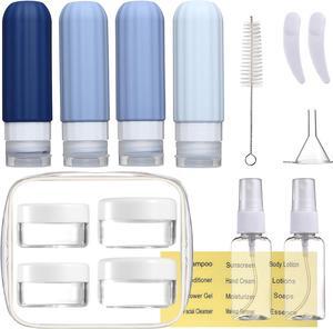 16 Pack Travel Bottles Set for Toiletries Leakproof Travel Containers for Toiletries TSA Approved Silicone Travel Accessories Squeezable Refillable 3oz for Shampoo Conditioner Lotion