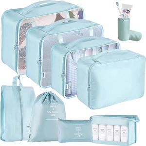 Packing Cubes - 9 PCS Travel Luggage Organizers Set Waterproof Suitcase Organizer Bags Travel Essentials Clothes Shoes Cosmetics Toiletries Storage Bags (Blue)