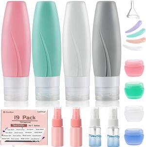 19 Pack Travel Size Bottles For Toiletries 3 oz Tsa Approved Shampoo and Conditioner Containers with Tags Squeezable Silicone Lotion Tubes Spray Bottles Travel Essentials