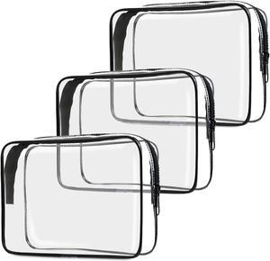 TSA Approved Toiletry Bag 3 Pack Clear Travel Bags for Toiletries Quart Size Makeup Cosmetic Bag Organizer for Women Men Travel Accessories(Black)