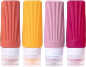 Silicone Travel Bottles for Toiletries BPA Free 3 oz Leak Proof Refillable Portable Squeeze Empty Accessories Travel Size Liquid Cosmetic Lotion Shampoo Conditioner Bottles Containers 4 Pack Rose
