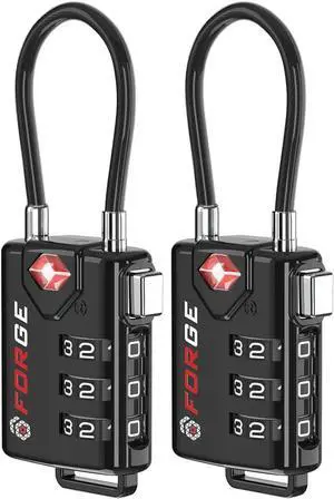 TSA Approved Cable Luggage Locks Re-settable Combination with Alloy Body Black 2 Locks.