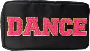 Dance Recital Gifts Letter Patch Nylon Makeup Bag Dance Teacher Appreciation Gifts Dance Makeup Bag Chenille Varsity Letter Cosmetic Toiletry Zipper Pouch Bag for Women Girls(Dance-black)