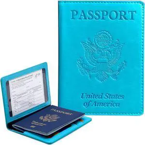 Passport Holder Cover Wallet RFID Blocking Card Slot for Women Men Sky Blue