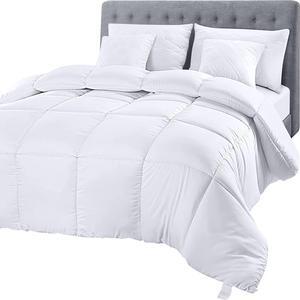 Comforter Duvet Insert - Quilted Comforter with Corner Tabs - Box Stitched Down Alternative Comforter (Queen White)