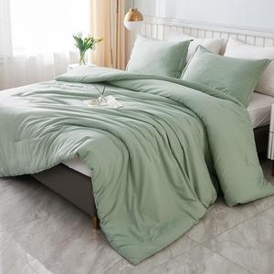 King Size Comforter Set Sage Green 3 Pieces Boho Bed Lightweight Solid Bedding Comforters & Sets All Season Fluffy Bed Set Quilt Blanket (104x90In Comforter & 2 Pillowcases)