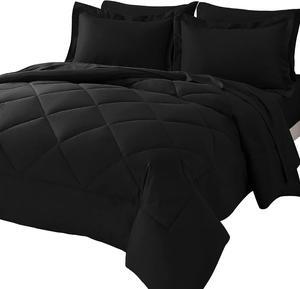 Queen Comforter Set with Sheets 7 Pieces Bed in a Bag Black All Season Bedding Sets with Comforter Pillow Shams Flat Sheet Fitted Sheet and Pillowcases