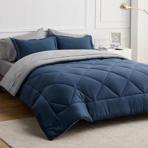 Navy Full Size Bed in a Bag - 7 Pieces Reversible Comforter Set Full Bed Set with Comforters Sheets Pillowcases & Shams Full Bedding Sets
