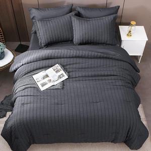 Queen Comforter Set Seersucker 7 Pieces All Season Luxury Bed in a Bag for Bedroom Bedding Set with Comforters Sheets Pillowcases & Shams Dark Grey