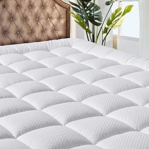Bedding Quilted Fitted Mattress Pad Cooling Breathable Fluffy Soft Stretches up to 21 Inch Deep Queen Size White Mattress Topper Protector