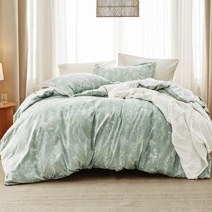Queen Comforter Set - Sage Green Comforter Cute Floral Bedding Comforter Sets 3 Pieces 1 Soft Reversible Botanical Flowers Comforter and 2 Pillow Shams