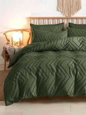 King Comforter Set Dark Green Tufted Jacquard Boho Soft Shabby Chic Reversible Down Alternative Microfiber Bedding - All Season Duvet Bohemia Bed Sets Women Men Size 104 x 90 3pc Green
