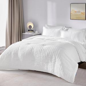 King Comforter Set with Sheets White Seersucker Bed in a Bag 7-Pieces All Season Bedding Sets with Comforter Pillow Sham Flat Sheet Fitted Sheet Pillowcase