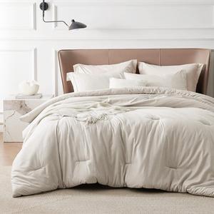 Queen Comforter Set Kids - Beige Queen Size Comforter Soft Bedding for All Seasons Cationic Dyed Bedding Set 3 Pieces 1 Comforter (90x90) and 2 Pillow Shams (20x26+2)