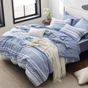 Bed in a Bag Queen 7 Pieces Blue White Striped Bedding Comforter Sets All Season Bed Set 2 Pillow Shams Flat Sheet Fitted Sheet and 2 Pillowcases