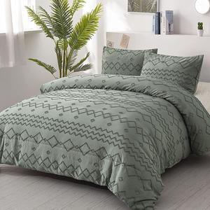 Green Tufted Comforter Set Cal King Size (10296 inches) Boho Shabby Chic Comforter Geometry Embroidery Bedding Set 3 Pieces (1 Comforter + 2 Pillowcases) Soft Microfiber Comforter for All Seasons