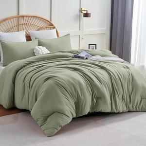Olive Green Comforter Set Full Size 3 Pieces Solid Breathable Quilted Style Bedding Sets Luxury Fluffy Soft Microfiber Comforter for All Season(1 Comforter & 2 Pillowcases)